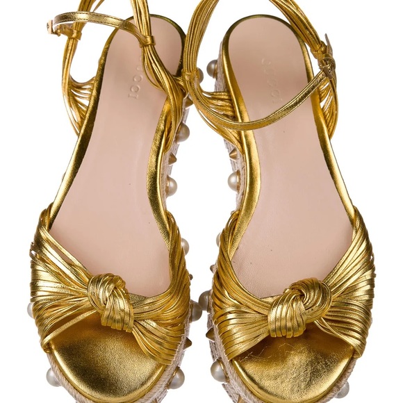 GUCCI - LIMITED EDITION Gold Faux Pearl Accents Espadrille - Picture 2 of 10